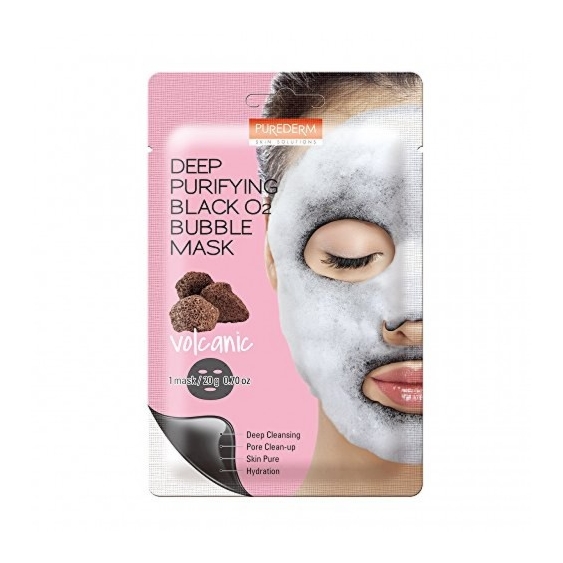 Purederm Deep Purifying Black O2 Bubble Mask Volcanic - Maschera In Tessuto Con Bolle Di Carbone 20 G