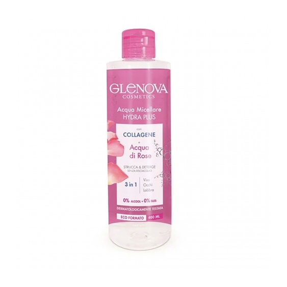 Glenova Acqua Micellare Hydra Plus - Struccante Detergente Con Collagene E Acqua Di Rose 400 Ml
